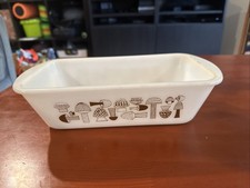 RARE Glassbake Rectangular Vintage Milk Glass Mushroom Print 522 Loaf Pan picture