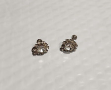 Vintage Silver Metal And Clear Rhinestone Clip On Earrings 1” picture