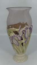Lenox Purple PIERCED IRIS VASE Porcelain Glass Insert VINTAGE picture