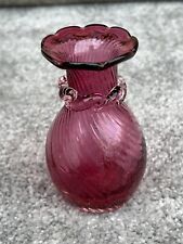 Cranberry Glass Accent Vase Lovely Petite Victorian Rigaree Sway Heavy picture