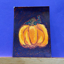 ACEO Original OOAK Pumpkin Still Life acrylic and oil pastel Painting Halloween picture