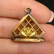 Vintage Gold Filled Watch Fob Pyramid Fleur de Lis Gold Tone Charm picture