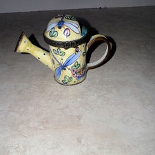 Kelvin Chen 1999 Watering Can Hinged Trinket Yellow Blue Dragonfly Design No 278 picture
