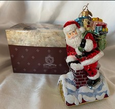 Huras Family Blown Glass Ornament S418 SANTA ON ROOFTOP w/ PRESENTS - New in Box picture