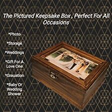 WOODEN KEEPSAKE BOX WITH GLASS FRAMED PICTURE INSERTED BY US picture