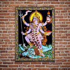 Hand-Painted Goddess Kali Tapestry: Hindu Religious Art, 43”x30” picture