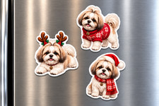 3 Shih Tzu Christmas Fridge Magnets Holiday Puppy Dog Refrigerator Decor Gift picture