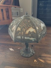 Antique The Mosaic Shade Co. Chicago Bent Slag Glass Table Lamp. Circa 1905-1914 picture