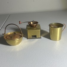 Vintage Brass Copper Miniatures Lot; Dollhouse? Japan Coffee Grinder Pot Pitcher picture