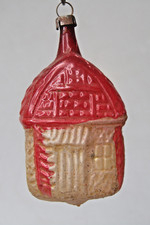 Antique VTG Blown Glass Embossed VILLAGE HOUSE Christmas Ornament Germany picture