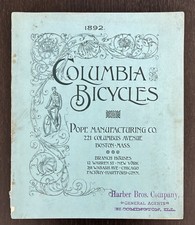 1892 COLUMBIA BICYCLES by POPE MANUFACTURING CO. ORIGINAL 50 PAGE RARE CATALOG picture