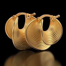 Italian 18K Yellow Gold Over Everyday Style Modern Hoops Earrings For Women's picture