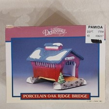 Lemax Dickensvale Vintage 1991 Porcelain Oak Ridge Covered Bridge Hand Painted picture