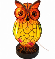 3D Owl Table Lamp Stained Glass Style Resin Night Light Retro Desk Accent Lamp picture