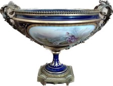 19th Century French Sevres Royal Blue Large Centerpiece Ormolu mounted signed picture