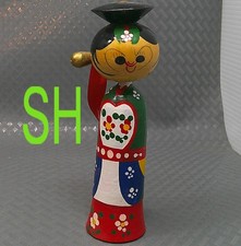 Vintage Korean Souvenir Doll Folk Art Hand Painted Wood Bobble Head 6