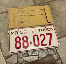 1956 Missouri Truck License Plate NOS w Envelope # 88-027 picture