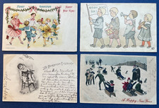 4 Children & Baby New Year Antique Postcards. UNDIVIDED Backs. 1905-08 era. picture