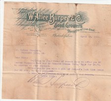 Philadelphia PA W. Atlee Burpee & Co. 1898 Letter re: products for sale picture