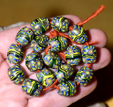 Antique Venetian Millefiori Cane Insert Oval Glass Beads W Stripes African Trade picture