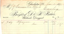 1899 Charleston SC Dr. H. Baer Wholesale Druggist billhead picture
