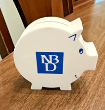Vintage White Plastic Piggy Coin Bank Advertising NBD National Bank of Detroit picture