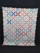 Vintage Handmade Patchwork Quilt Antique Feed Sack Scrappy Star Country Bedspred picture