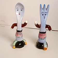 Vintage Anthropomorphic Spoon Fork  Salt Pepper Shakers Set Japan Ceramic MCM picture