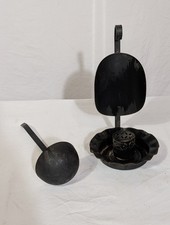 Colonial Revival Black Tin Iron Wall Candle Sconce Oval Reflector Ladle 3 Pc Set picture