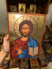 Christ Blessing Orthodox Icon Gold Leaf Flat Wood (handmade) 18x25cm picture