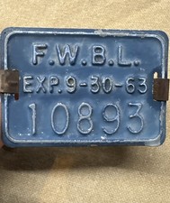 Vintage FORT WORTH Bicycle License Plate 10893 Exp. 9-30-63 F.W.B.L. picture