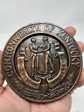 Rare 1900s KENTUCKY STATE SEAL CAST COPPER BRONZE PLAQUE MEDALLION PAPERWEIGHT picture
