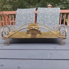 VTG Hollywood Regency Gilt Metal Rectangular Vanity Tray with Scallops Seashells picture