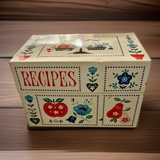 Vintage Fruit Floral Metal Tin  Recipe Box Calico Kitchen Stylecraft picture