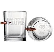 Trump Whiskey Glass with Embedded Bullet, Laser Engraved, Gift for Conservatives picture
