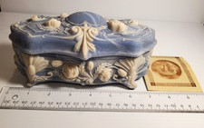 Vintage Genuine Incolay Blue Hinged Footed Box Black Velvet Lining + Paperwork picture