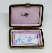LIMOGES FRANCE BOX - WEDDING  INVITATION - RSVP CARD -TOP HAT & GLOVES- FLOWERS picture