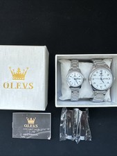 OLEVS Couple Watch Pair White Dial Stainless Steel Date New picture