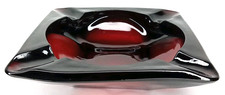Antique 1940s Anchor Hocking Glass Ruby Red Large Square Ashtray Made In USA picture