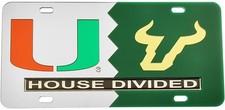 Miami + South Florida (USF) House Divided Split License Plate Tag [Silver/Gre... picture