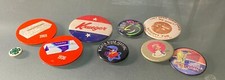 Vintage Lot of 9 Pin Back Buttons Krueger Kleenex 4H Boycott Fur Festivals etc. picture