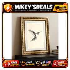 Vintage Gold Framed Hummingbird Wall Art Decor - 11x14 Inch Bird Canvas Print fo picture