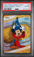 2025 Topps Chrome Disney #190 Sorcerer's Apprentice Mickey Gold Wave /50 PSA 10 picture