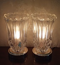 Vintage Crystal Glass Table Lamps Pair Gold HEYCO Brand Hollywood Regency MCM picture