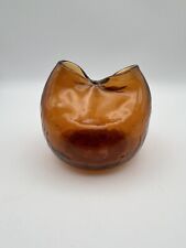 Blenko Amber Crackle Glass Pinch Topped Handblown Vase, MCM 4.25” *Read* picture