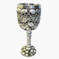 Ossuary Wine Goblet Stacked Skull Heads Cup Ebros Day of Dead Mug Halloween picture