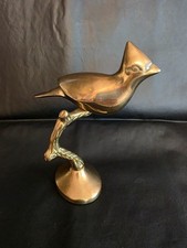 Vintage Mid Century Solid Brass Cardinal Bird on Branch Figurine MCM Decor 6