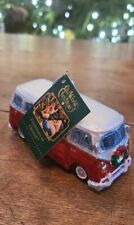 NWT Hippie VW Camper Van Glass Ornament Old World Christmas Red White picture