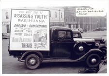 1930s Street Scene Truck with Movie Adv Assassin of Youth Marihuana Photo picture