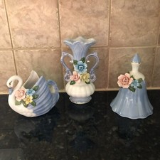 Vintage NORCREST ~ 3 Piece Set ~ Vase, Bell, and a Swan ~ Made in Japan picture